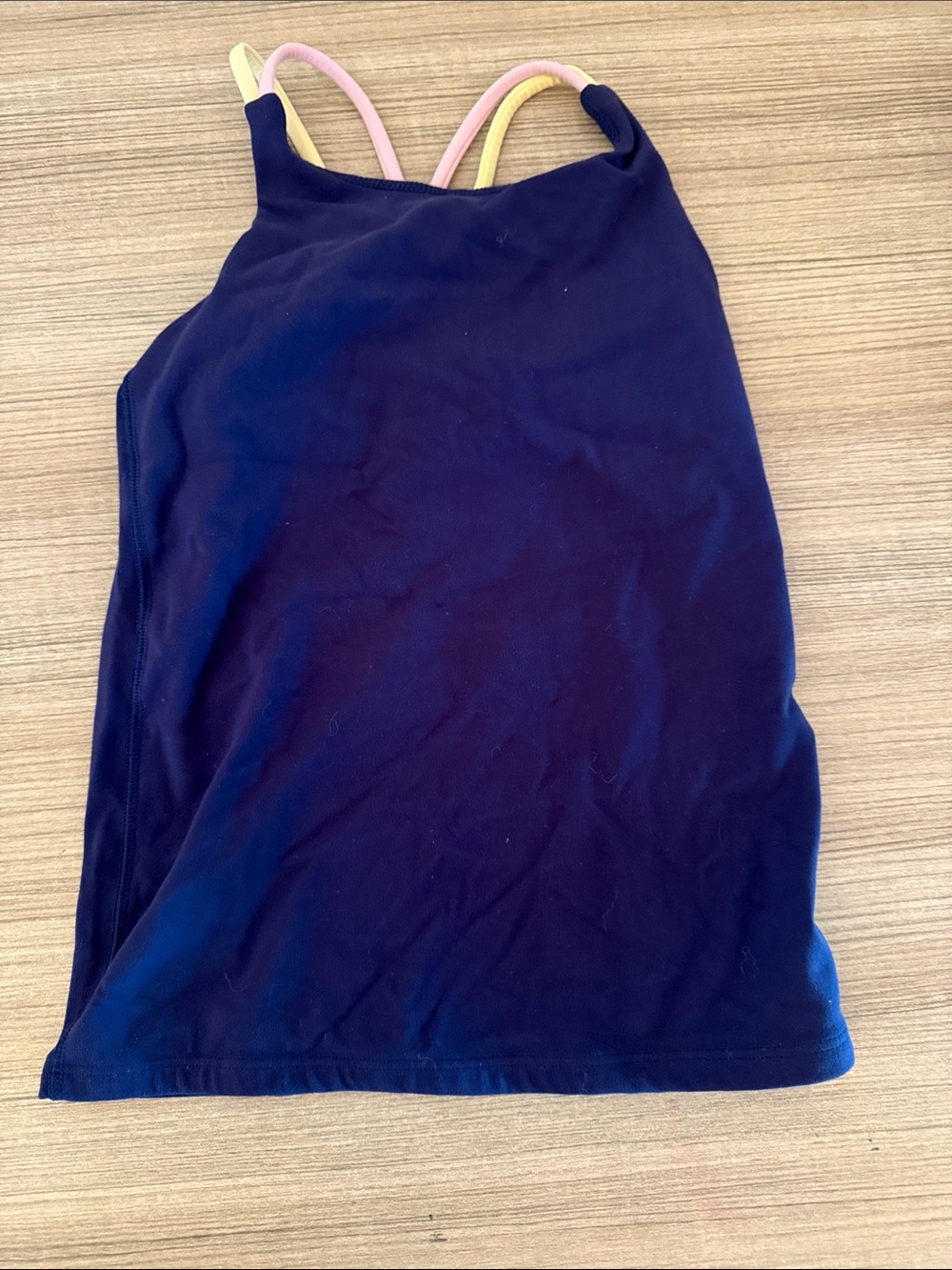 Athleta Girl Navy Tank Top with Pink and Yellow Straps